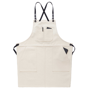 Virgo 黑蓝卡其米白浅灰色帆布围裙花艺师咖啡师奶茶饮店定制logo