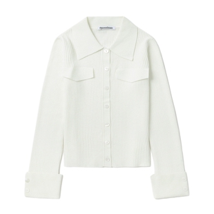 IT GROUNDZERO女装修身罗纹针织衫新款简约时尚翻领排扣薄毛衣