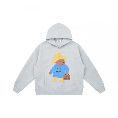 小熊公文包手绘印花连帽卫衣