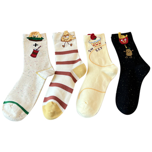 袜子女春秋中筒袜2026新款爆款女款条纹可爱春天棉袜防臭无骨长袜