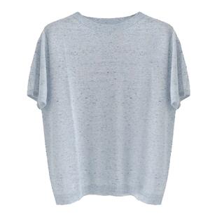 无缝一体羊毛亚麻花纱薄款圆领针织衫女2025新款宽松毛衣短袖T恤