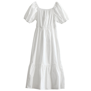 女童短袖连衣裙夏季小清新款宽松海滩沙滩裙少女收腰长裙亲子装