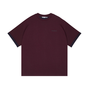 wassuphouse宽松双色短袖T恤男纯棉t恤男女同款潮牌美式复古短袖