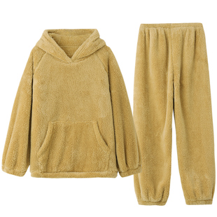 康妮雅睡衣女秋冬季长毛绒连帽长袖家居服套装大码加厚保暖珊瑚绒