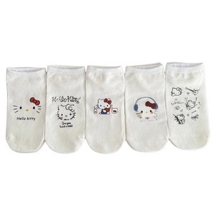 礼盒装夏季薄款纯棉袜子女可爱短袜无骨船袜kt猫日系少女吸汗透气