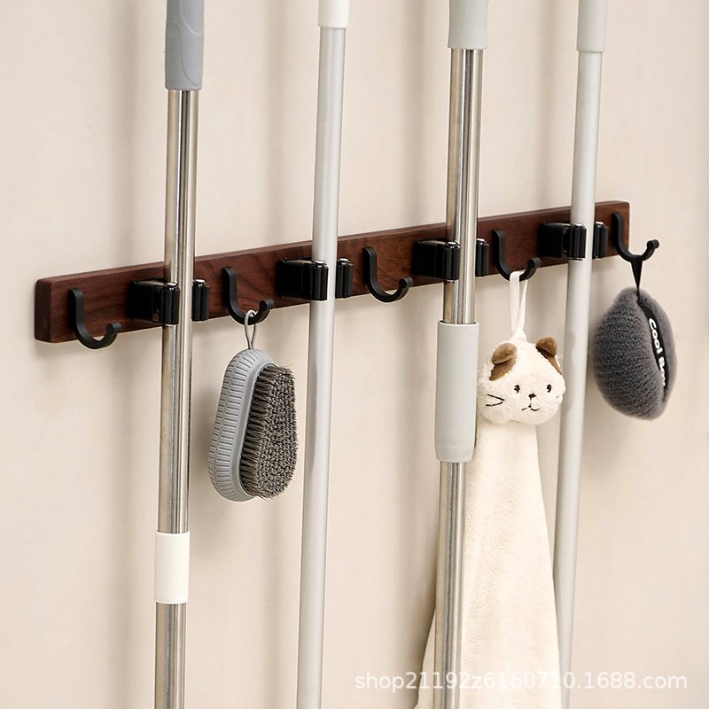胡桃木卫生间拖把壁挂夹浴室厕所拖布夹挂钩阳台免打孔扫把拖把架