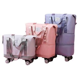 旅行包行李袋大容量女短途轻便手提可折叠带滑轮旅行袋带轮子拉杆