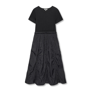 DKNY唐可娜儿春夏款短袖连衣裙女拼接花苞时尚简约纯色休闲裙子潮