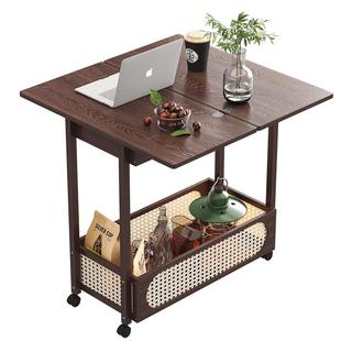 茶几家用客厅小推车中古风小户型可移动折叠茶几沙发边几茶桌方桌