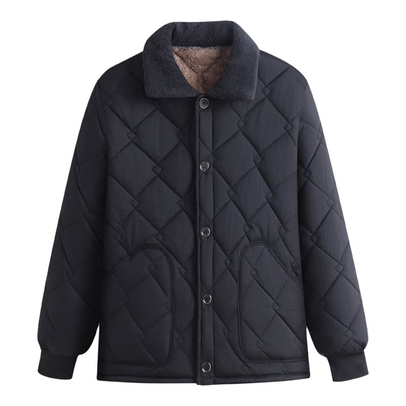 爸爸秋冬大码加绒加厚翻领棉服