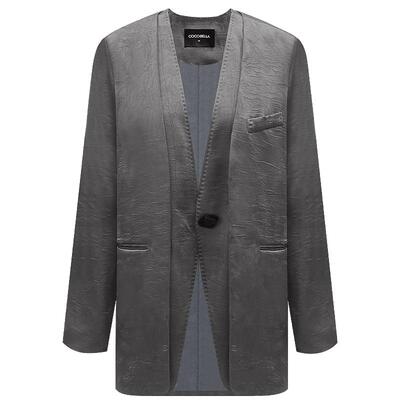 仿醋酸假两件通勤西装