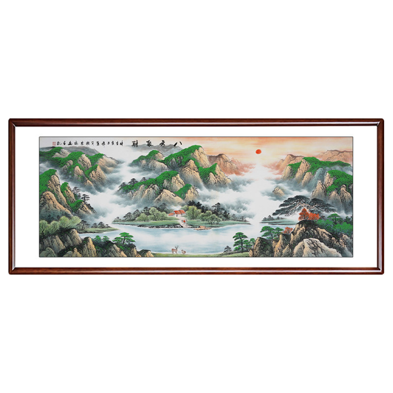 手绘真迹八方聚财国画山水画聚宝盆客厅东墙聚财挂画办公室靠山图