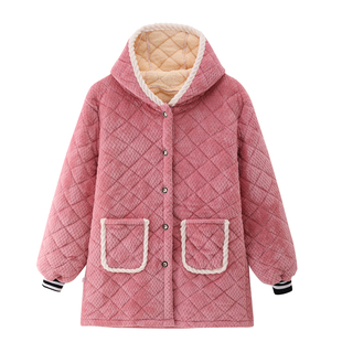 冬季加绒加厚时尚罩衣女成人长袖保暖厨房围裙护衣防污耐脏工作服