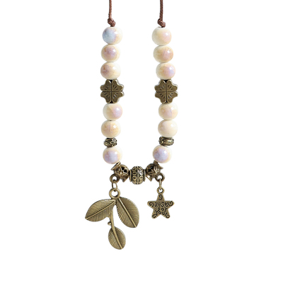 民族风陶瓷项链新中式瓷珠毛衣链女长款文艺复古吊坠锁骨链设计感