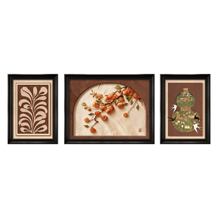 中古风客厅装饰画沙发背景墙挂画三联寓意好壁画2026新款餐厅油画