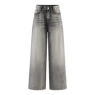 A21女装做旧牛仔裤简约百搭长裤宽松阔腿裤美式复古高腰显瘦裤子