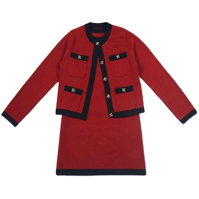 儿童秋冬装针织开衫背心裙套装