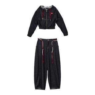 CBXLAB儿童街舞潮牌女童牛仔街舞hiphop套装短款外套牛仔裤潮服