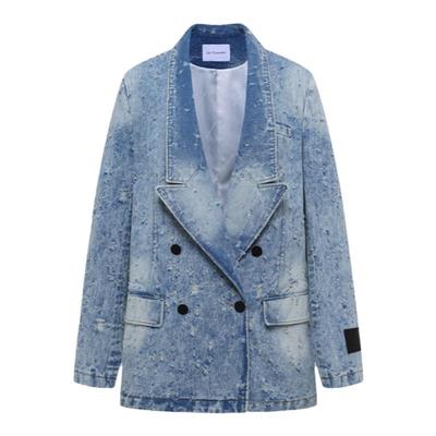 JAC FLEURANT【许嵩同款】蓝色弹孔破坏牛仔时髦西服短裙套装