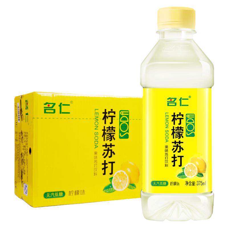 名仁苏打水原味柠檬清新薄荷味375ml瓶装6个柠檬味苏打水饮品饮料