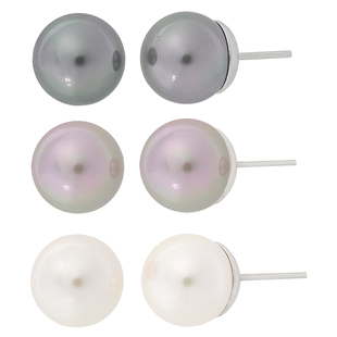 Majorica美娇丽佳手作珍珠耳钉简约轻奢耳饰三件套8mm手作珍珠