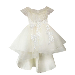 女童晚礼服主持人儿童白色钢琴演出服小女孩生日公主裙白纱裙夏季