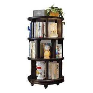 实木旋转书架360度书柜一体靠墙可移动置物架落地转角儿童储物柜