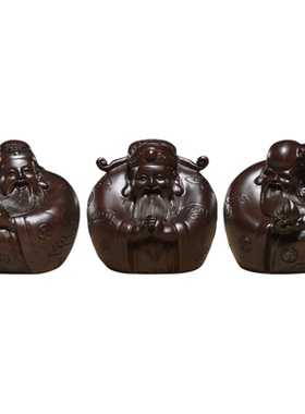 黑檀木雕福禄寿三星摆件