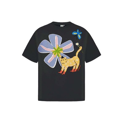 山谷少年猫咪刺绣宽松短袖T恤