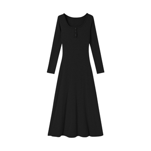 alex stevens黑色长袖连衣裙女春秋季垂感长裙修身卡戴珊裙子