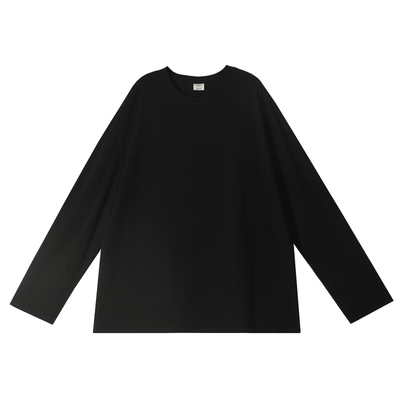 纯黑色中长款长袖T恤女春秋上衣