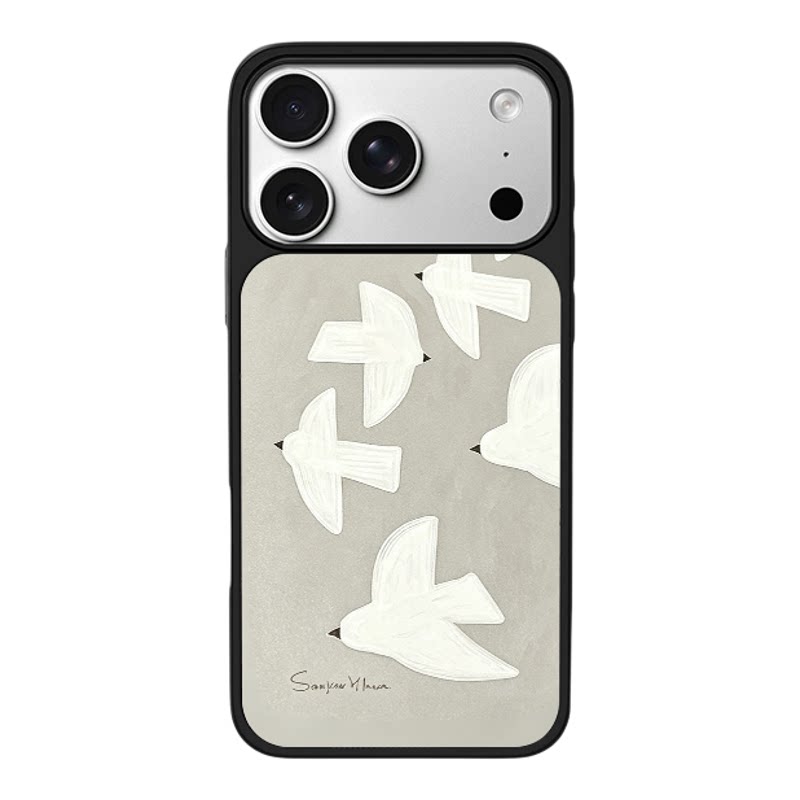 艺术版画白鸽简约手绘飞鸟适用于苹果17promax新款手机壳iPhone air/16pro/15plus14玻璃13pro手机套冰感小米