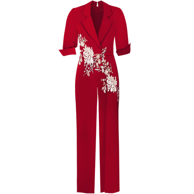 创意狐红色连体裤新款阔腿裤裤子