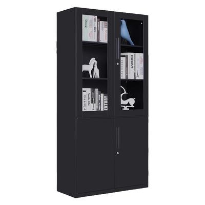 超厚纯黑色铁皮文件柜资料档案带锁矮柜玻璃门办公室储物更衣柜子