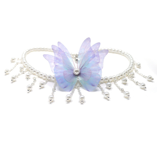 薄纱蝴蝶轻奢梦蝶仿珍珠项链仙女手工颈链超仙翅膀梦幻汉服复古