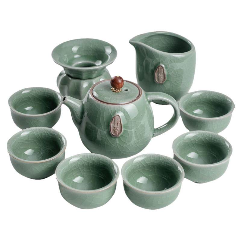 简约茶具套装家用小套功夫茶具整套冰裂青花瓷盖碗功夫茶茶碗茶海