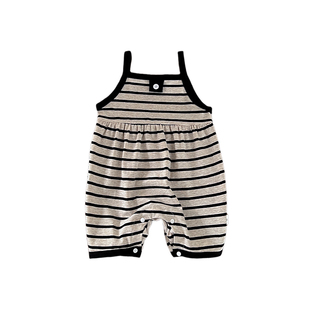 夏季婴儿连体衣套装女童吊带短爬服韩版外套哈衣宝宝薄款防晒衣服