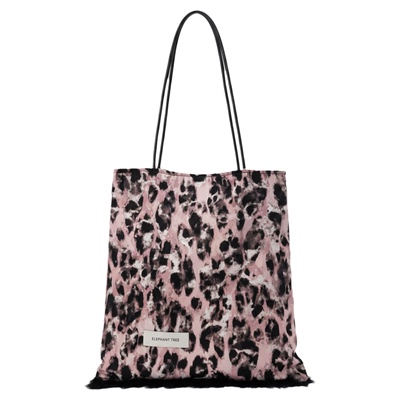 小众粉色豹纹帆布单肩包大容量