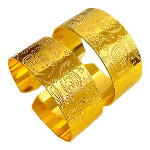 新中式沙金亮面异域敦煌密纹手镯宽面波西米亚开口手臂镯子送女友