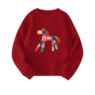 马年新年亲子装加绒卫衣冬装一家三口过年拜年服全家福母子母女装