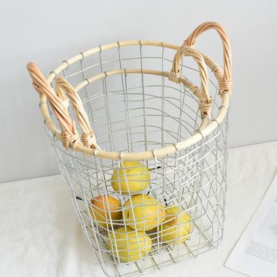 美式复古铁艺收纳筐编织收纳脏藤条手提衣物网格储简约铁丝物篮筐