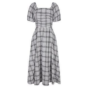 moussy 2025夏季新品法式田园风格纹泡泡袖连衣裙女028ISZ33-0771