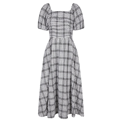 MOUSSY 秋季新品法式田园风格纹泡泡袖连衣裙女028ISZ33-0771