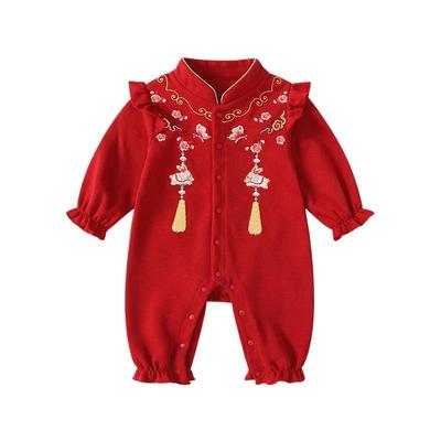 中式刺绣女宝宝春秋礼服哈衣