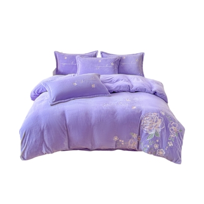 高级刺绣花牛奶绒四件套