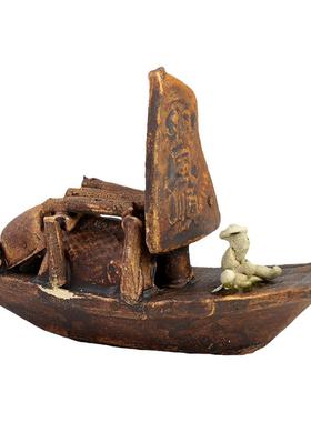 吸水石盆景摆件小船造景