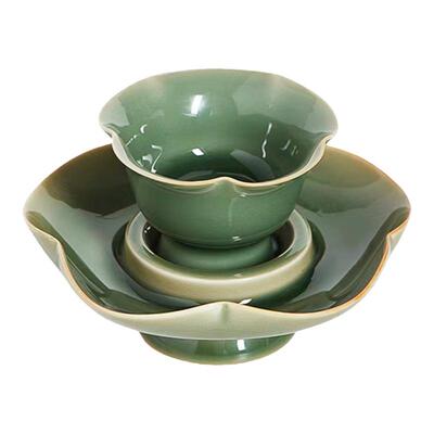 中式复古花口茶杯陶瓷主人杯