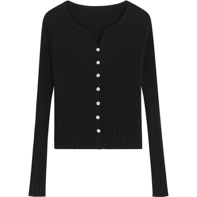 黑色外搭防晒衣法式长袖针织开衫