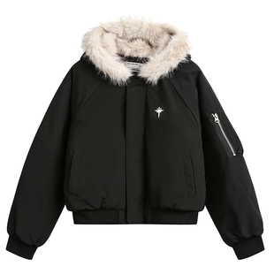 悟空有货美式潮牌毛领加厚短款棉服男女2025冬季cleanfit保暖棉衣