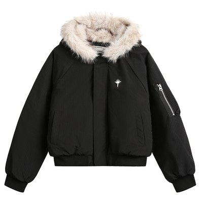 美式潮牌毛领加厚短款棉服男